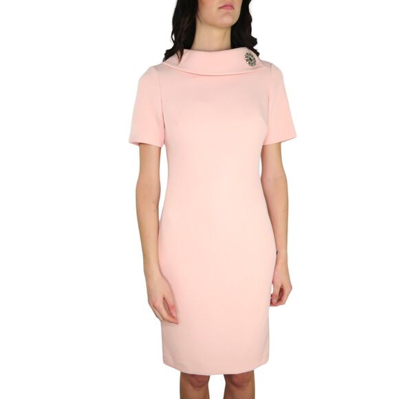 Badgley Mischka Folded Collar A-Line Midi Pencil Dress Pink Dress Size 4 - Picture 9 of 12